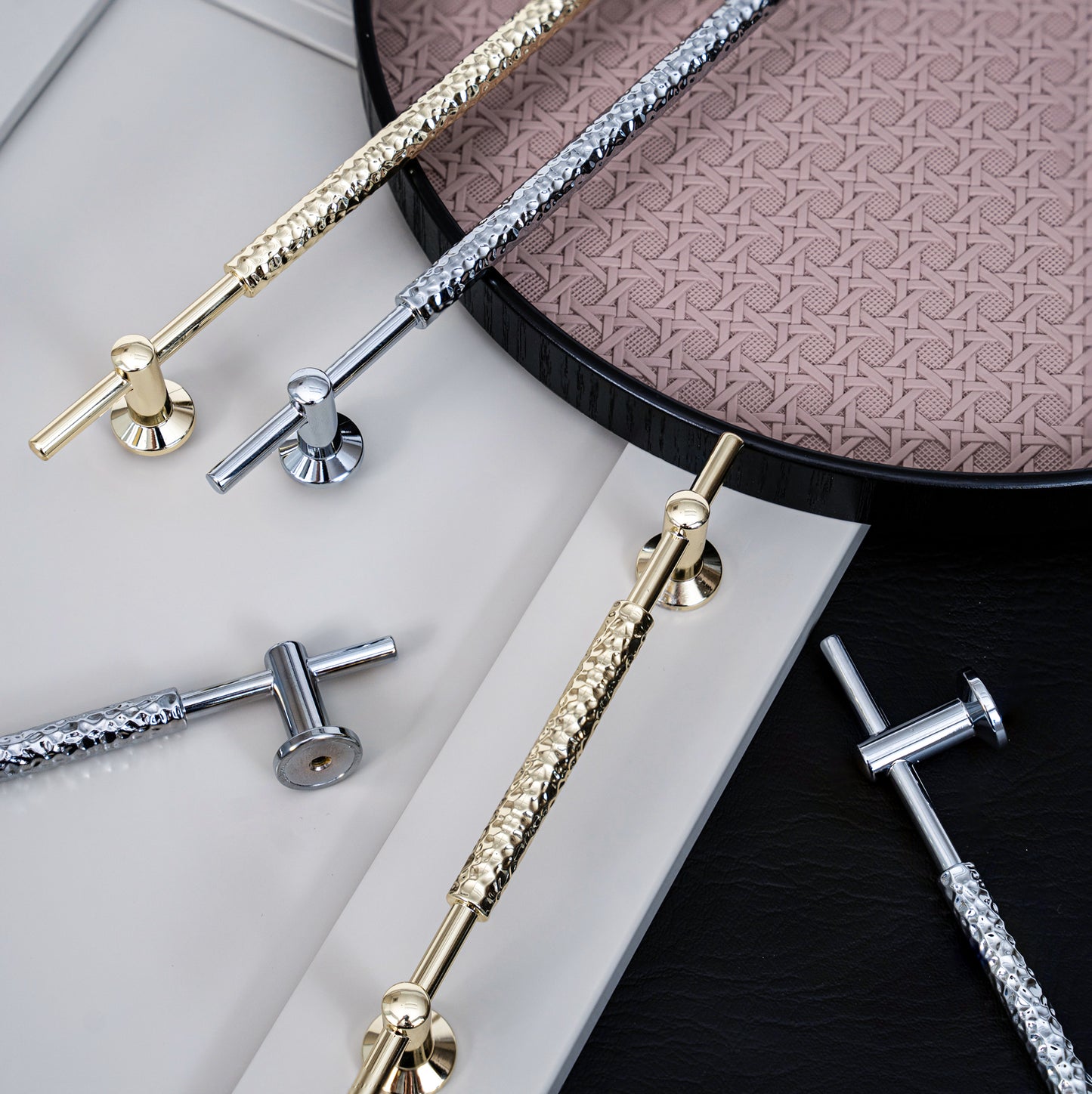 LuxeForge Textured Metal Cabinet Handle Collection - Hammered & Knurled Design