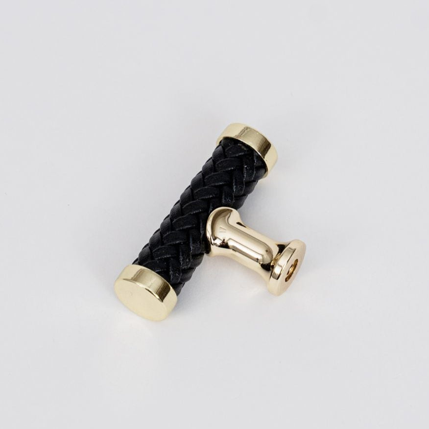 Braided Leather Cabine Knobs with Metal Accents