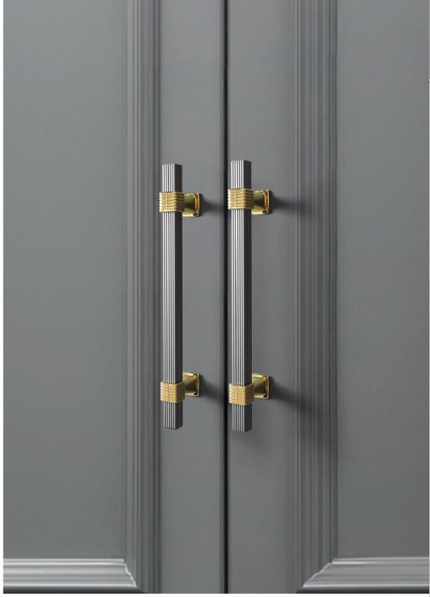Modern Ribbed Cabinet Handles with Gold Accents