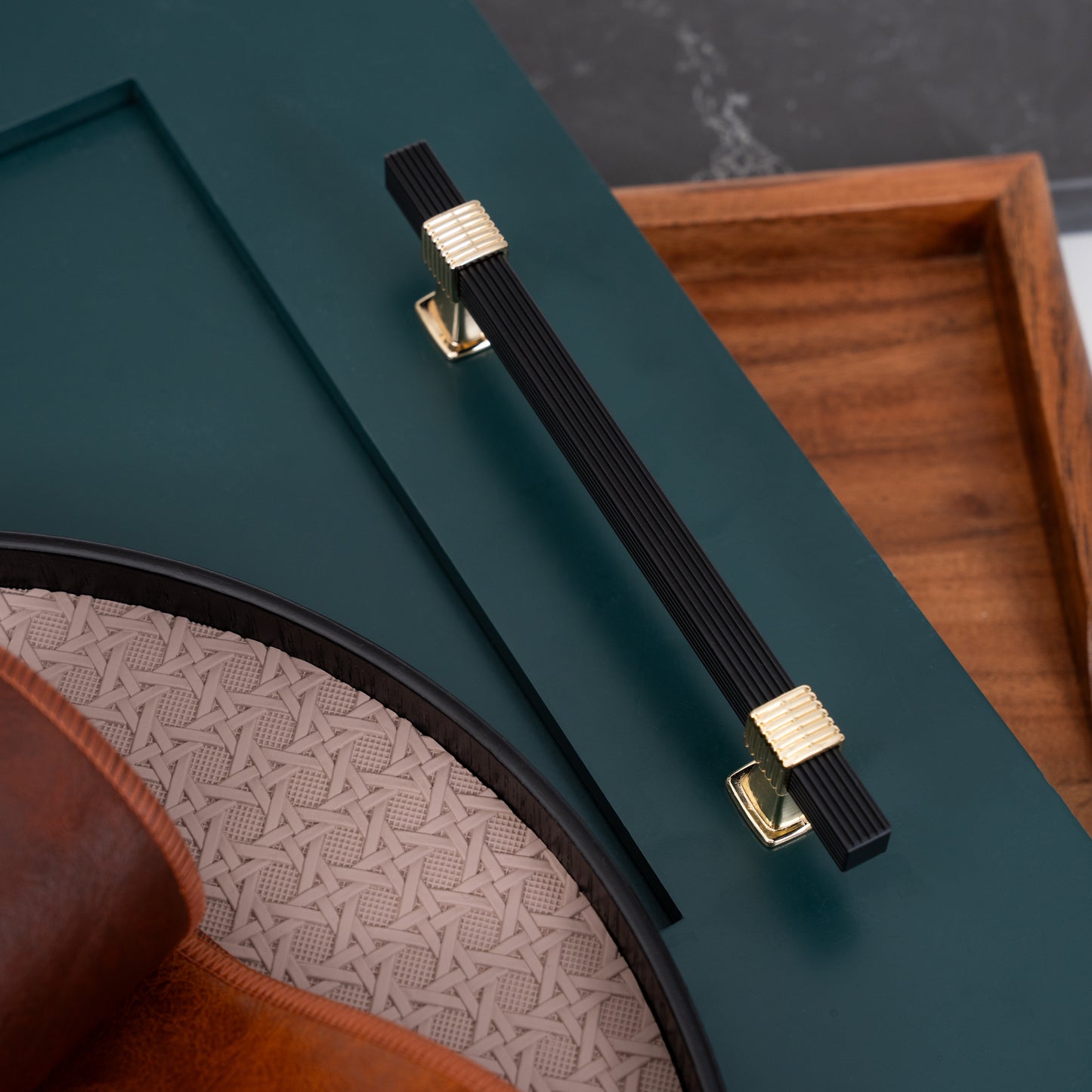 Modern Ribbed Cabinet Handles with Gold Accents