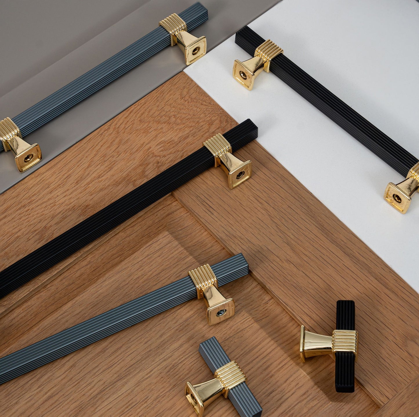 Modern Ribbed Cabinet Knobs with Gold Accents