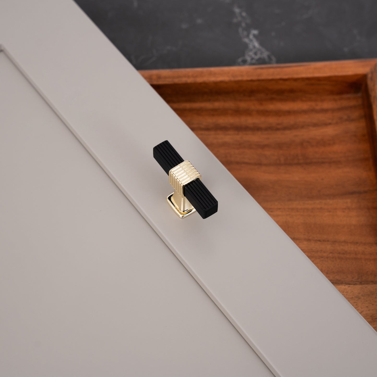 Modern Ribbed Cabinet Knobs with Gold Accents