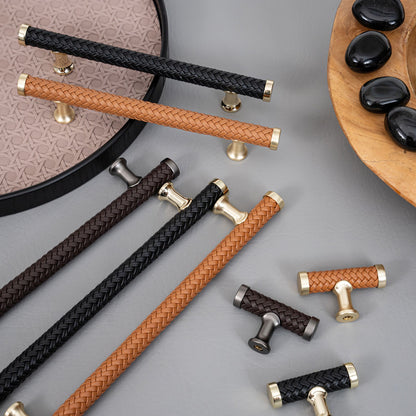 Braided Leather Cabine Knobs with Metal Accents