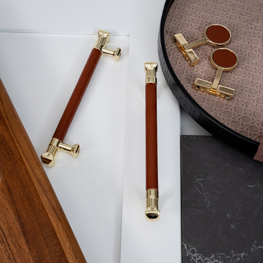 Golden Saddle Leather Cabinet Handles