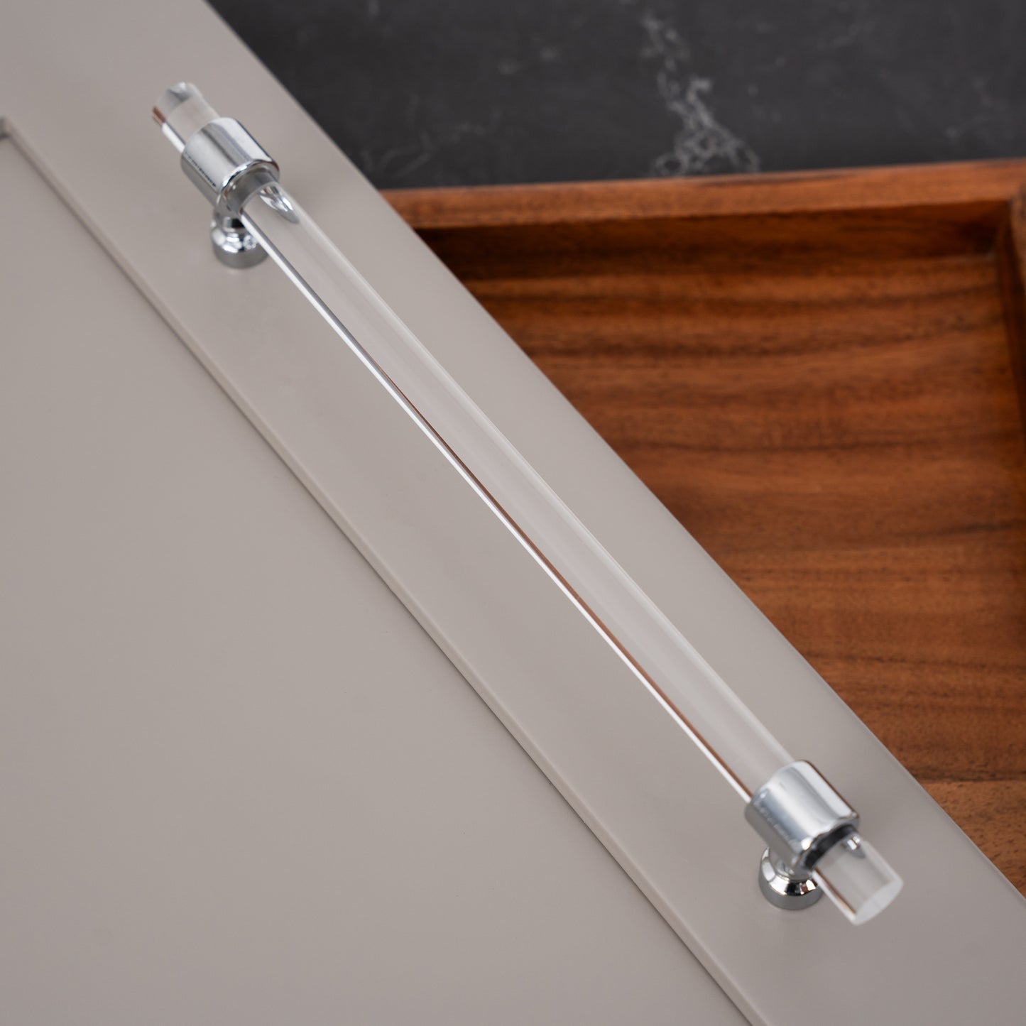 Transparent Acrylic Cabinet Handles with Metallic Accents