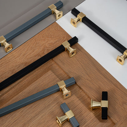 Modern Ribbed Cabinet Knobs with Gold Accents