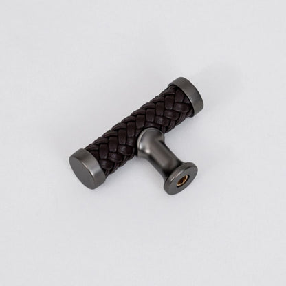 Braided Leather Cabine Knobs with Metal Accents